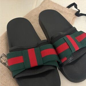 Gucci Black Slides with Red and Green Stripes